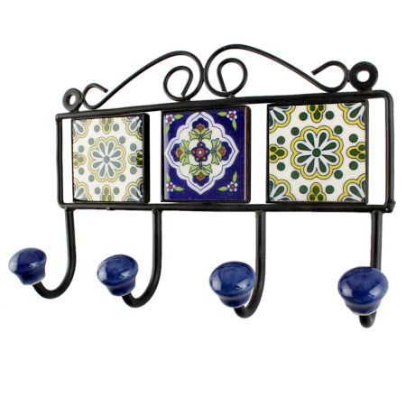 Multicolor Ceramic Floral Tile Hook